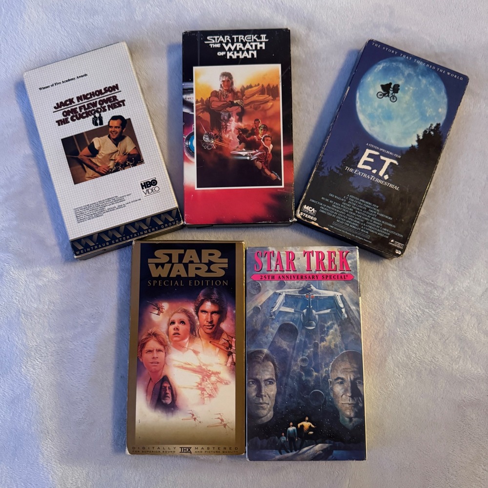 Vintage VHS Movie Lot Star Wars Star Trek E.T. Cuckoos Nest 5 Tape Bundle